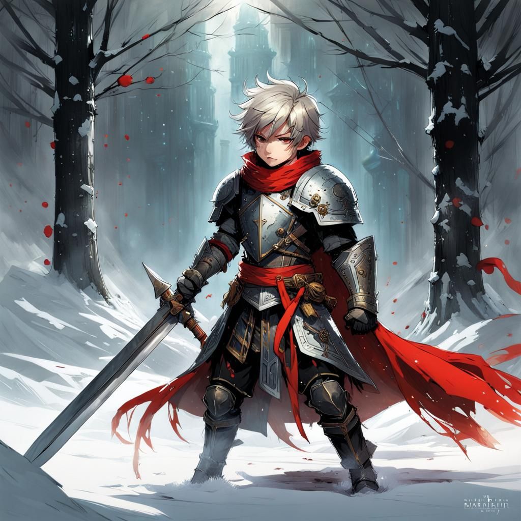 Chibi Squire Struggles With Great Sword on Battlefield