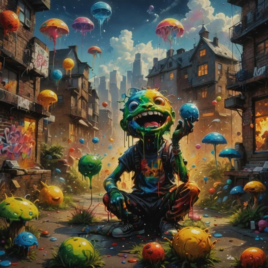 Bright Graffiti Art with Polychromatic Colors