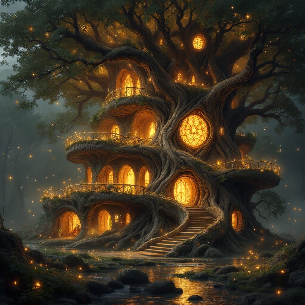 Majestic Ancient Wood House in Enchanted Forest