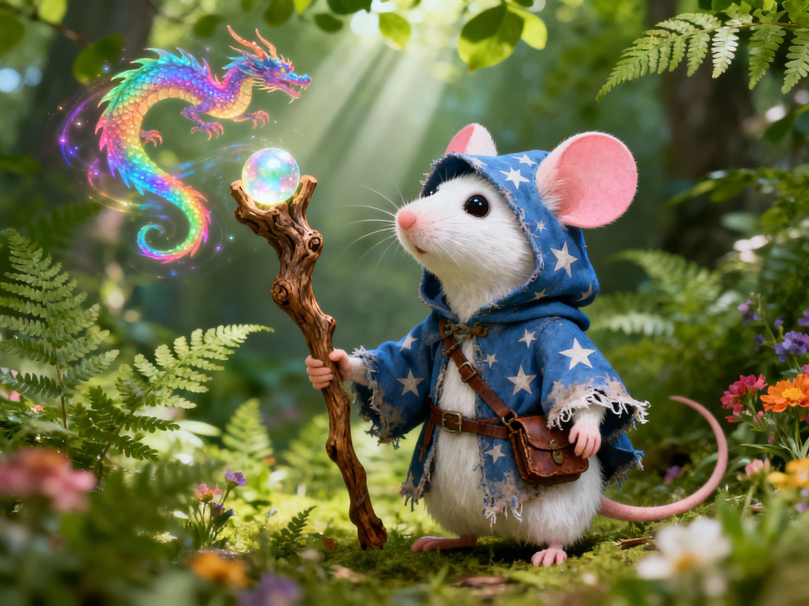 Mouse Wizard Summons Rainbow Dragon Spell