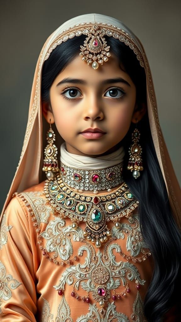 Young Girl in Luxurious Eid Dress with Crystal Embellishment...