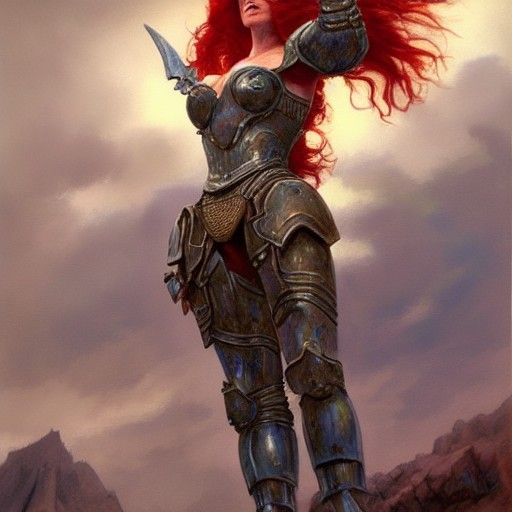 Armored Redhead Inspires Troops: Oil Painting