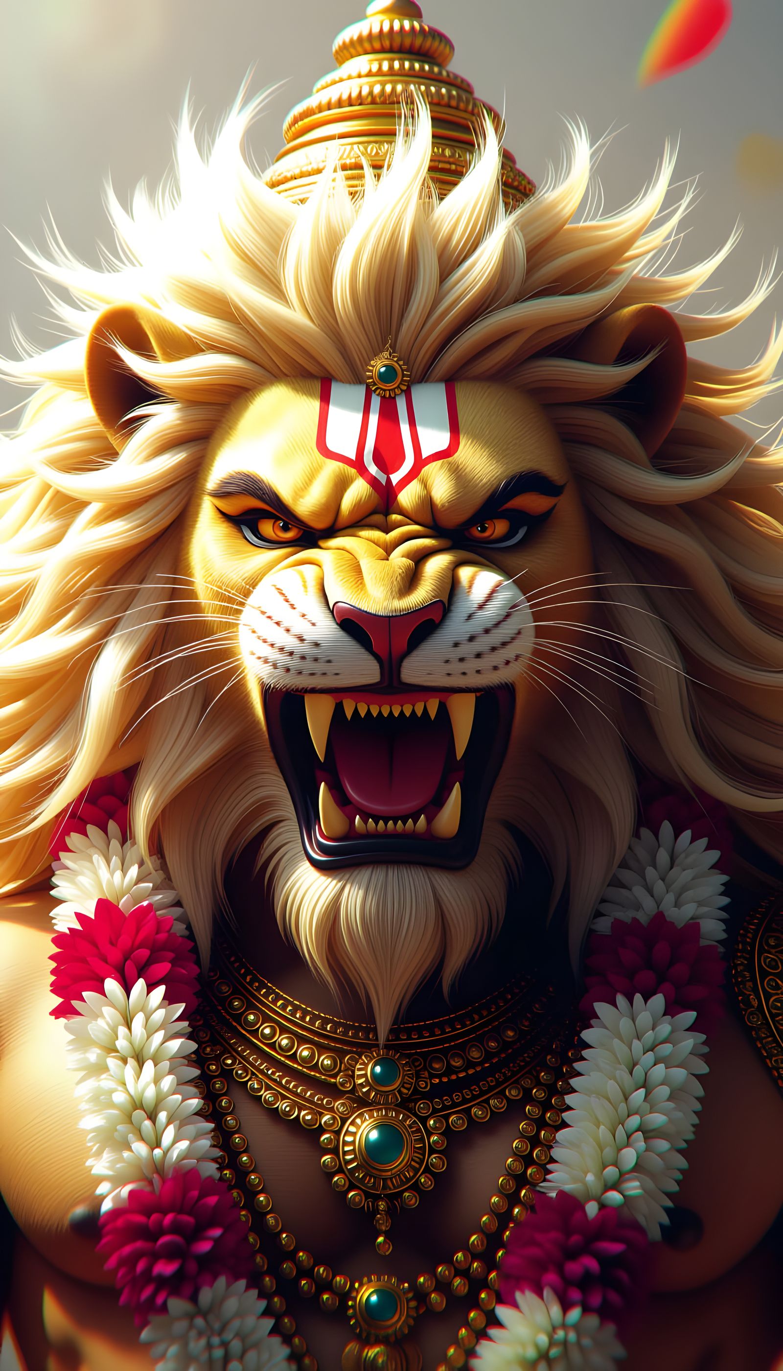 Lord Narasimha Roaring with Blonde Hair