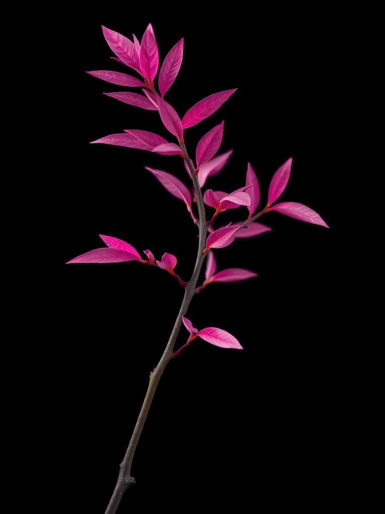 Magenta Leaves Against Black: A Botanical Macro