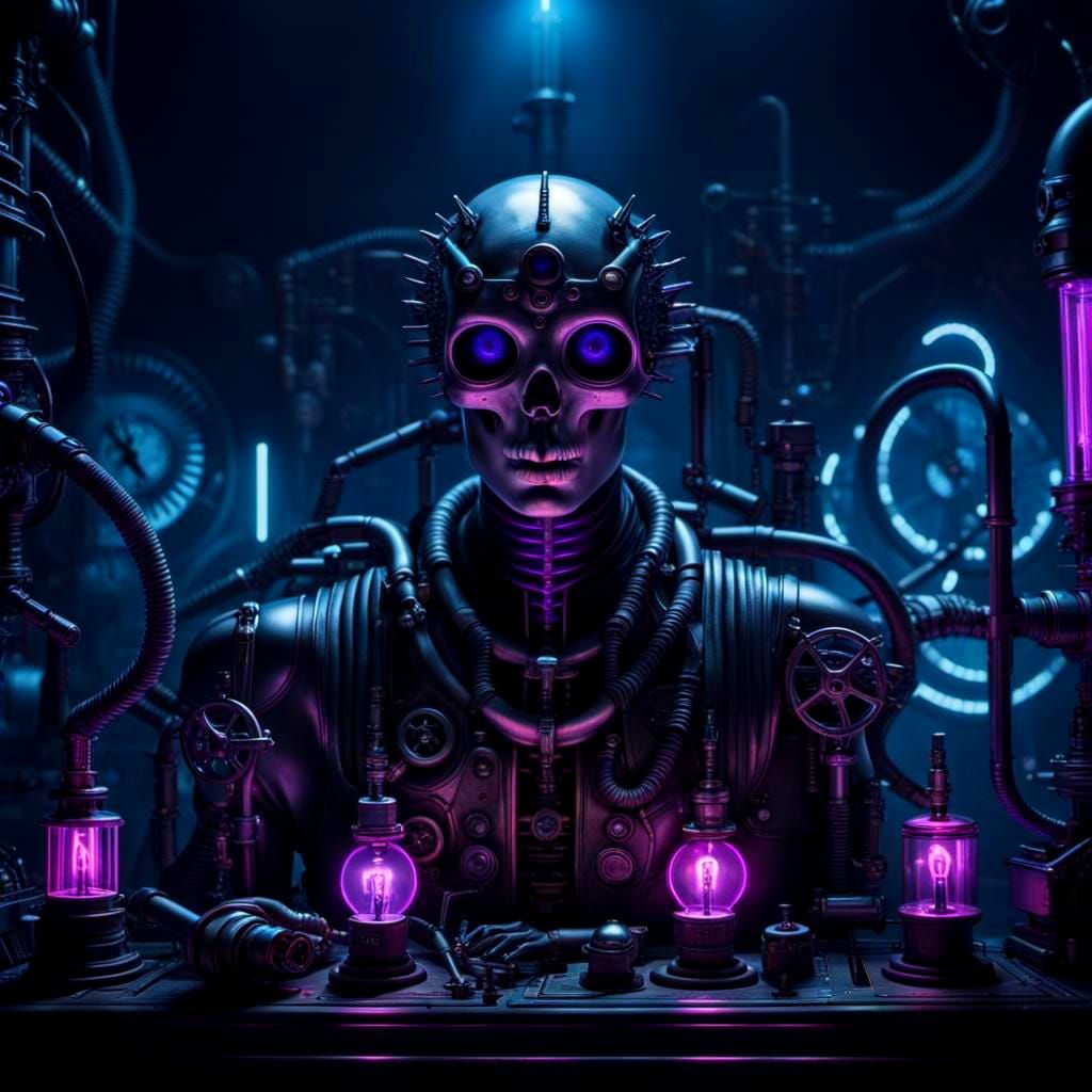 Demonic Steampunk Cenobites in Synthwave Neon Style