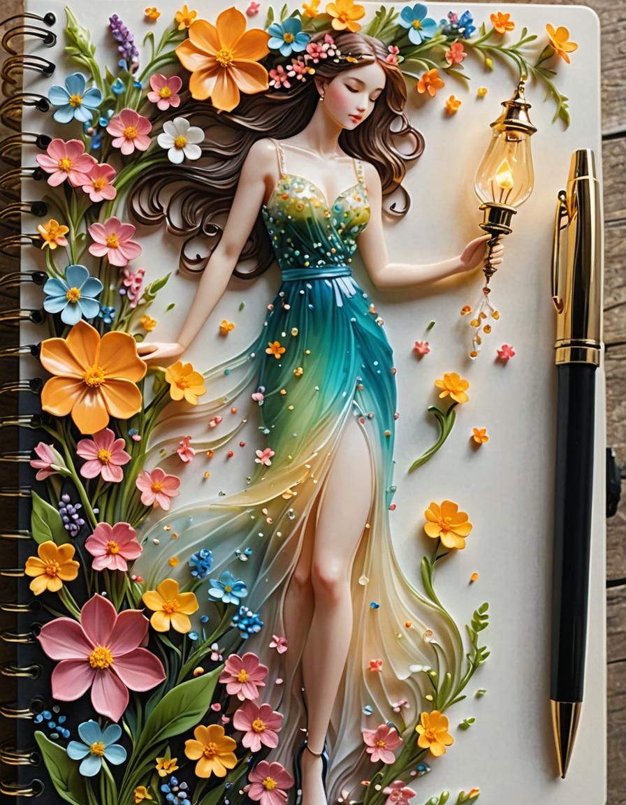 Resin Pen with Flowing Flowers Forming Woman