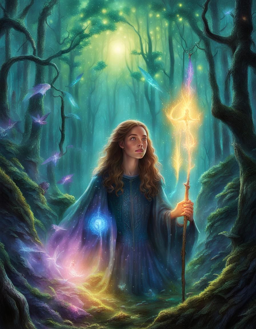 Mystical Forest Book Cover Art in High Fantasy Style