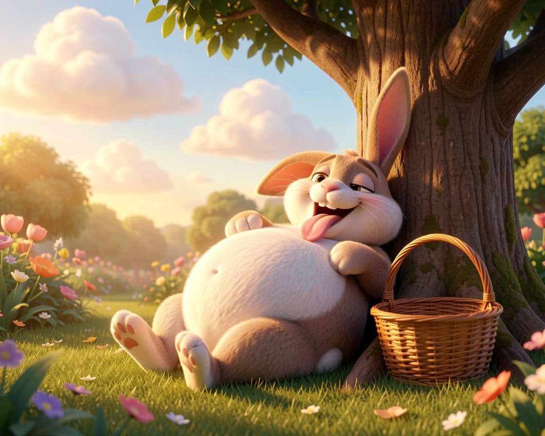 Exhausted Easter Bunny After the Hunt, Pixar Style