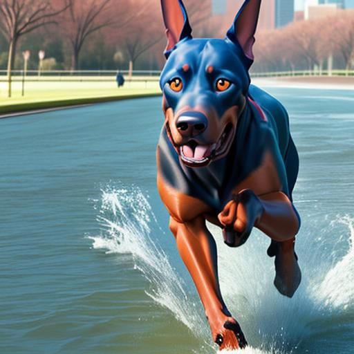 Energetic Doberman Running in a Vivid Park