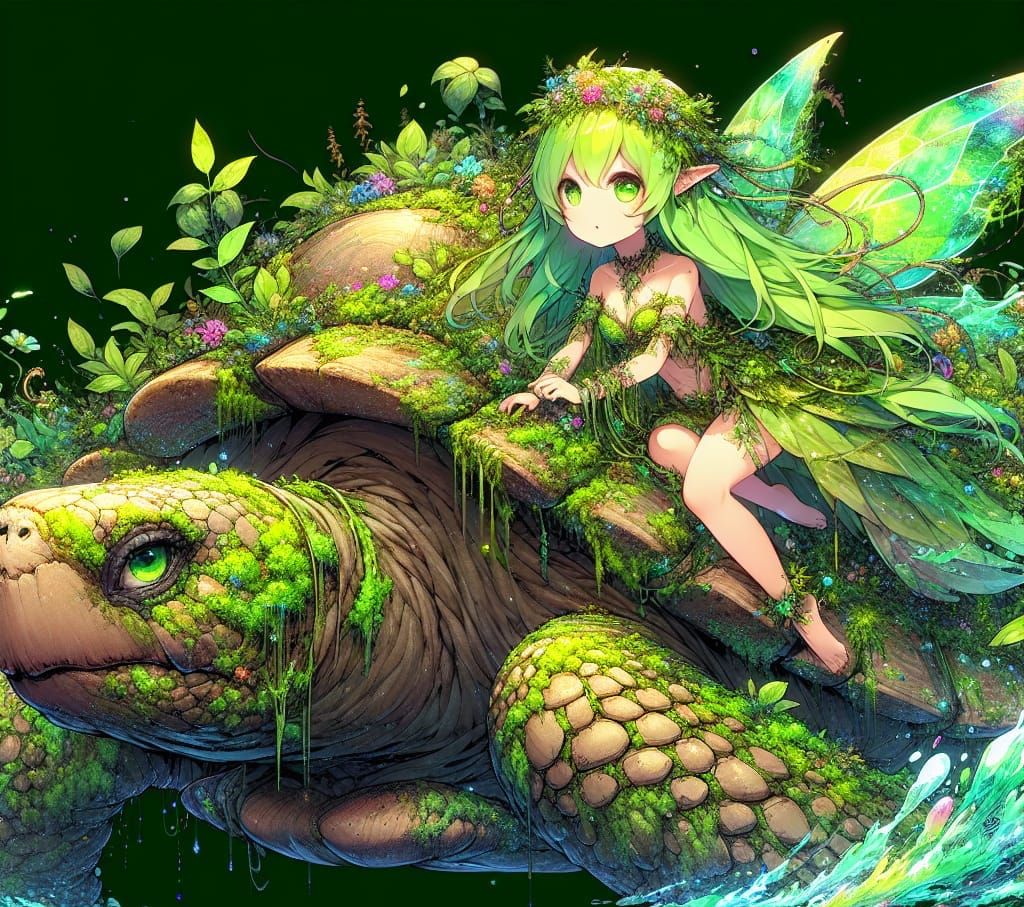 Anime Fairy Riding Giant Tortoise Ecosystem