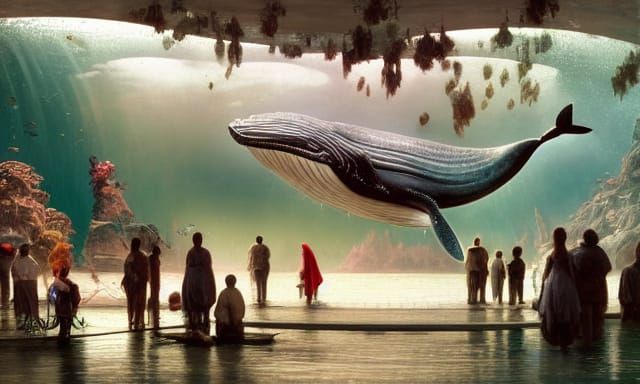 Whale Aquarium: Detailed Oil Painting in Steampunk Style