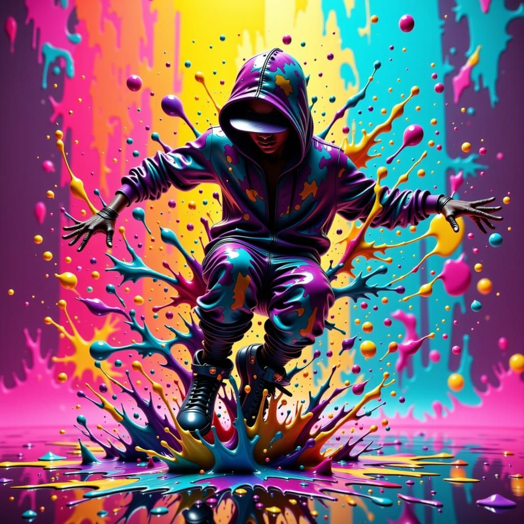 Vibrant Hip Hop Dancer in Splattering Paint