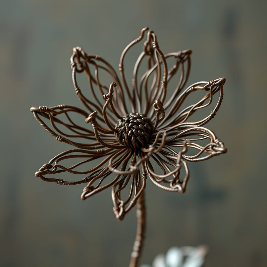 Wire Flower Sculpture in Earthy Tones