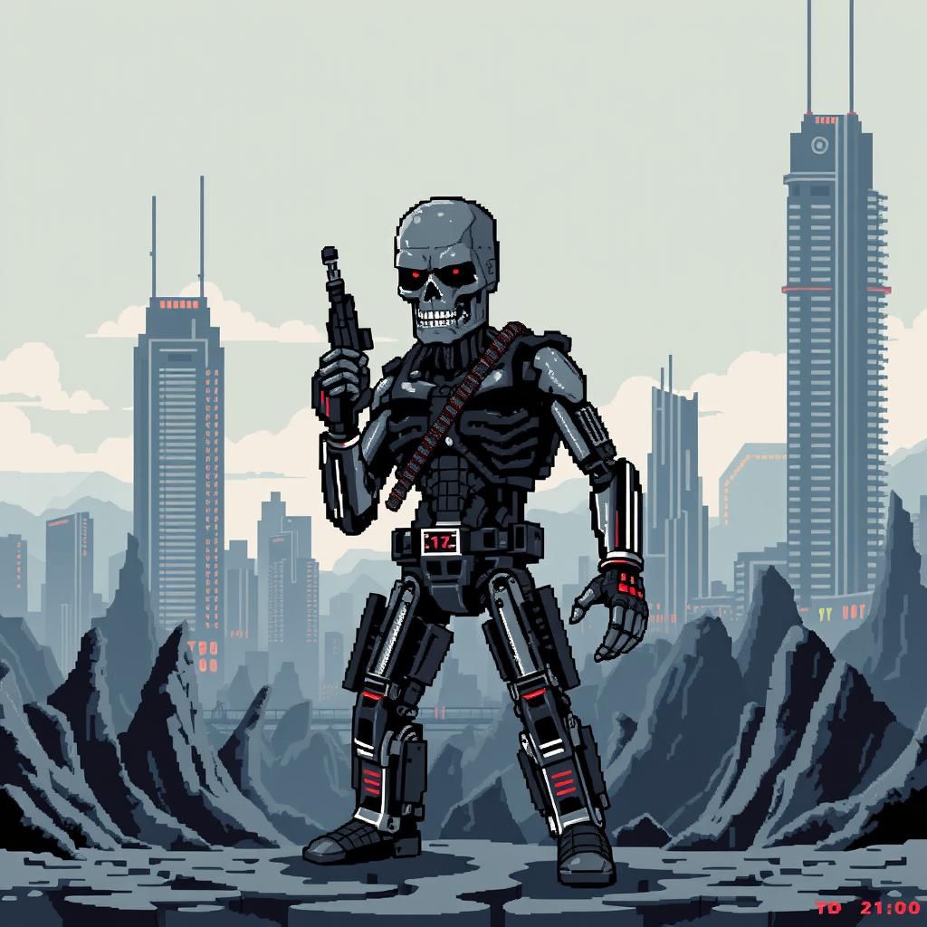 Terminator in 8-Bit Video Game Pixel Art