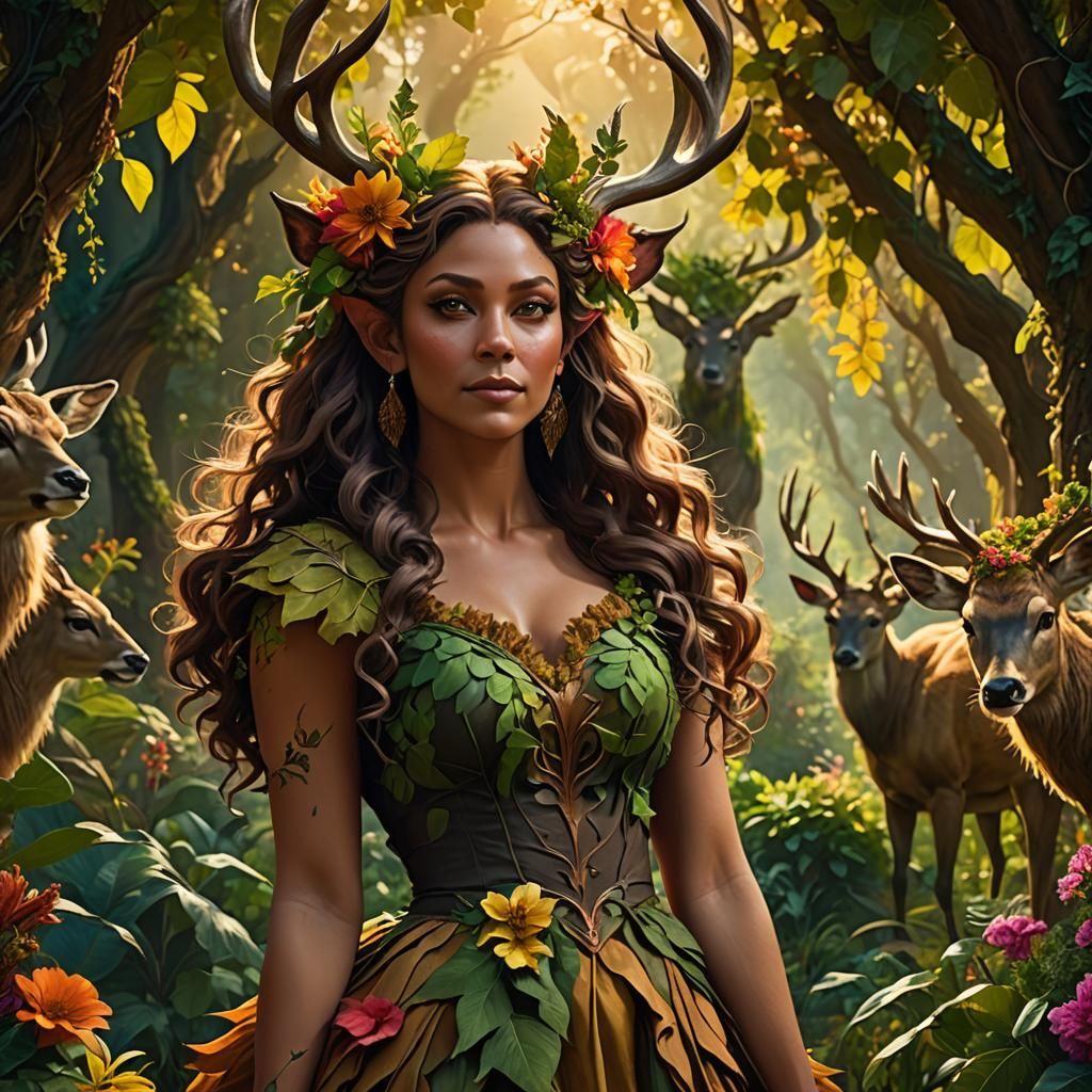 Happy Satyr in Floral Paradise: Digital Matte Painting