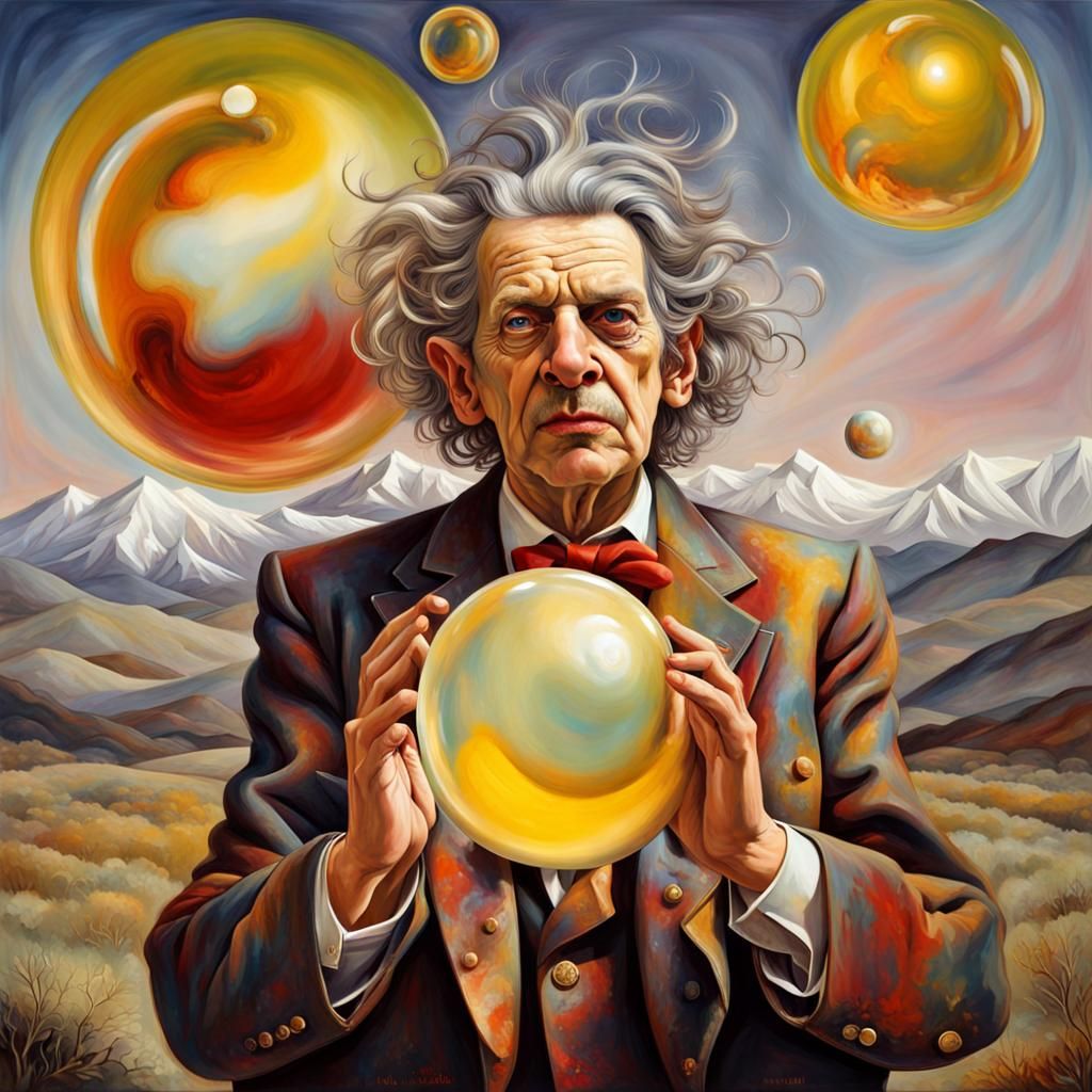 Cosmic Character Holding Bubble with Cosmos Landscape