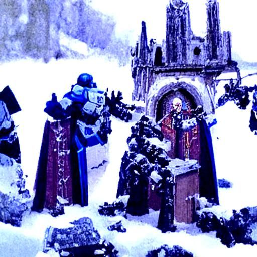 Tech Priest Sermon in Gothic Cathedral Ruins
