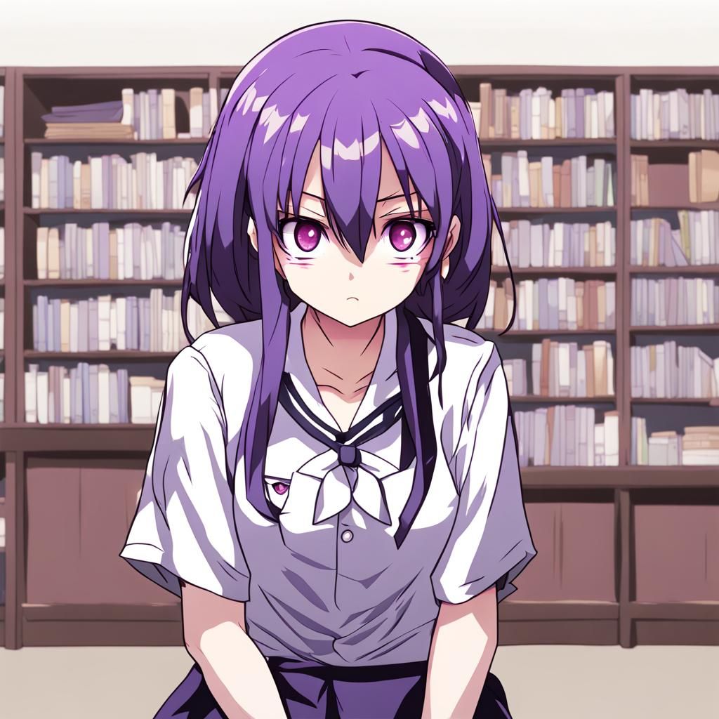 Anime Girl with Purple Hair and Angry Expression