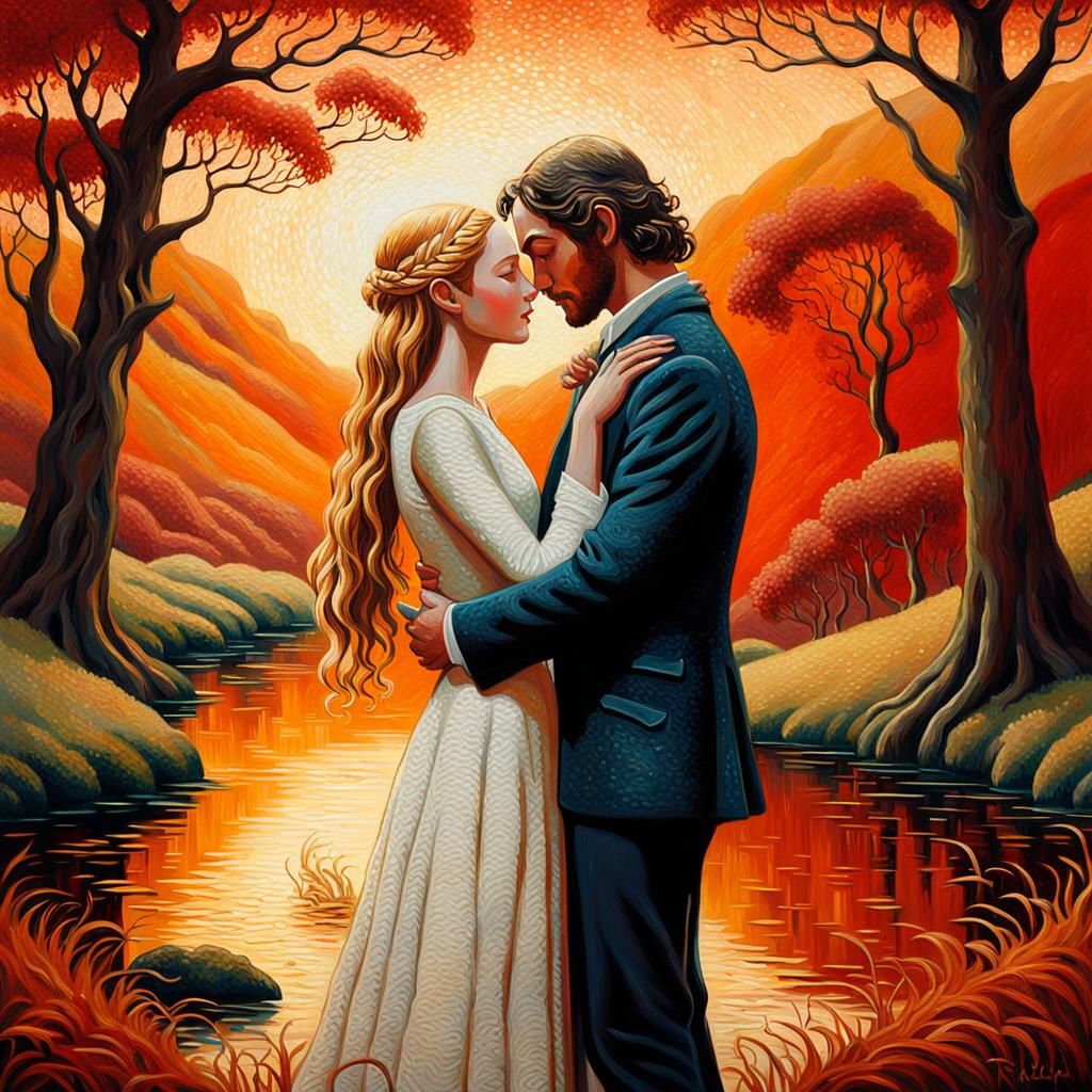 Passionate Embrace: A Neo-Impressionist Painting