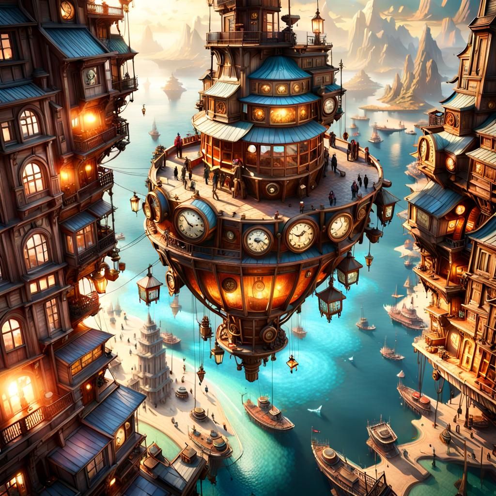 A floating steampunk city