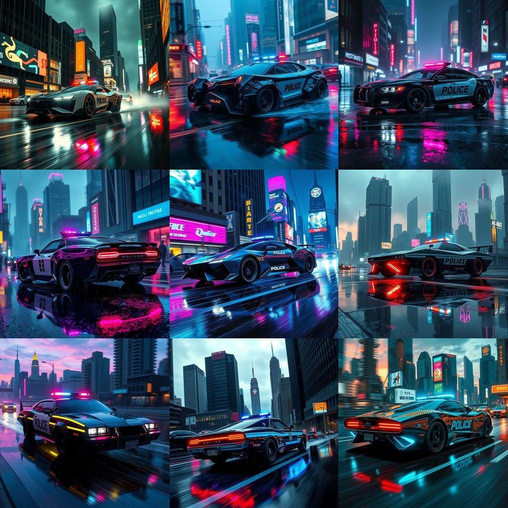 Cyberpunk Police Car Cruises the Neon Streets