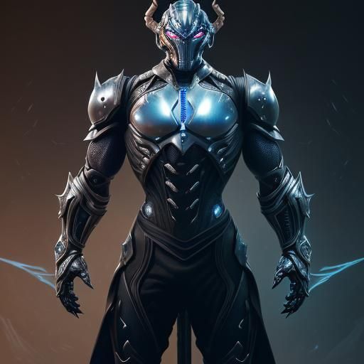 Armored Knight with Cybernetic Mask in Detailed Matte Painti...