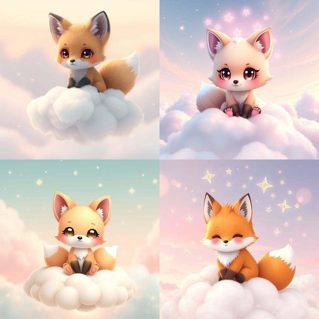 Chibi Fox in Dreamy Pastel Skies