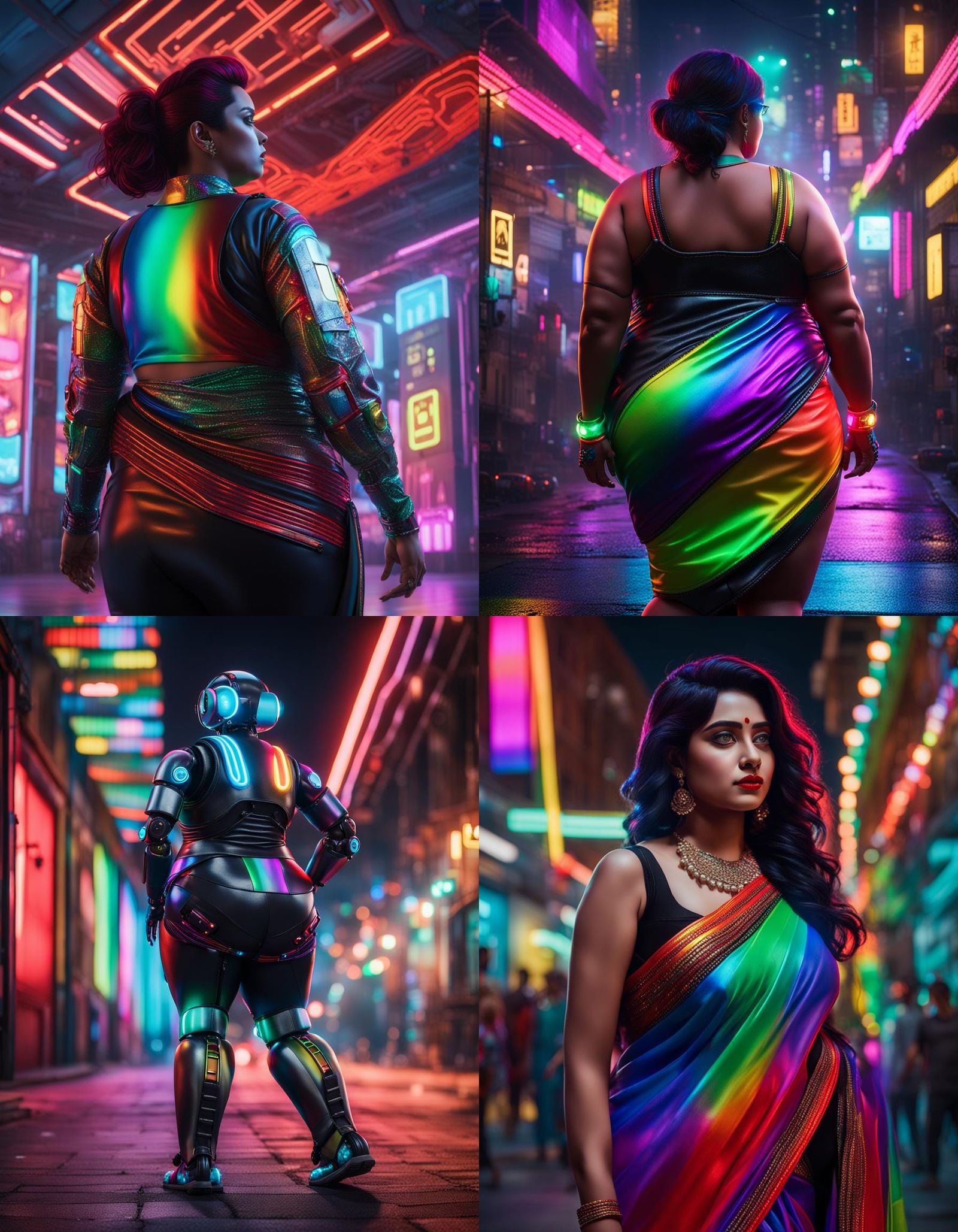 Hyperrealistic Plus Size Figure in Rainbow Saree