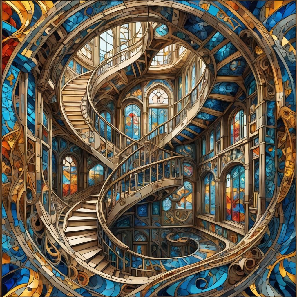 Endless Staircases in Stained Glass, Escher Style