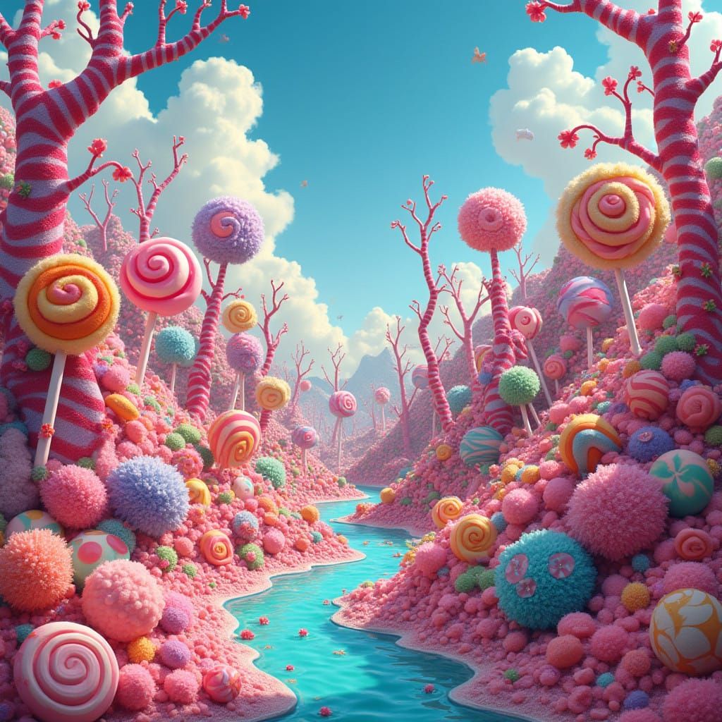 Surreal Candy Land Dreamscape in Cyberpunk Style