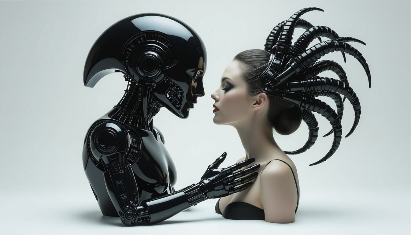 Giger-esque Biomechanical Fusion: Dark Horror Art