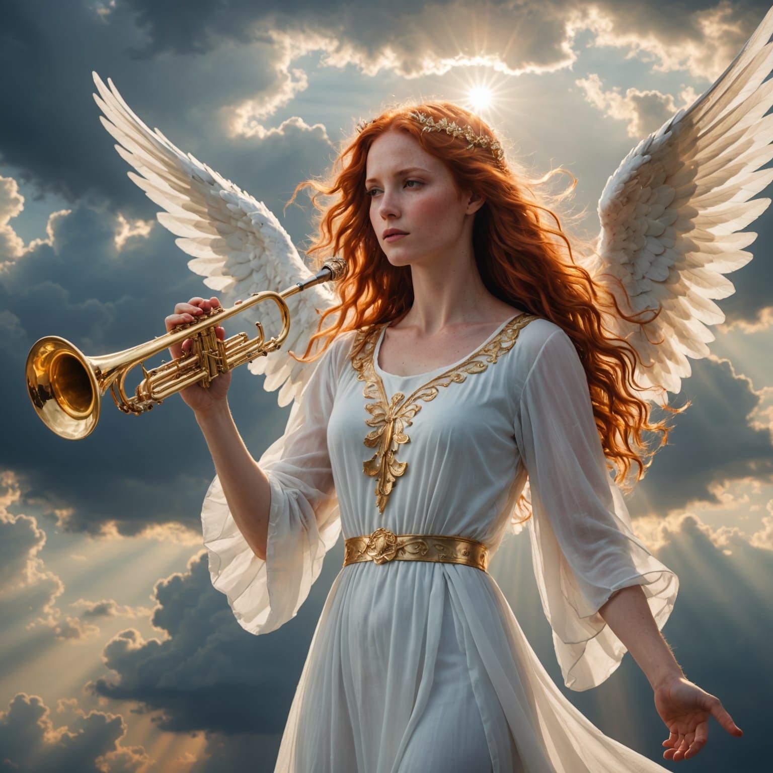 Angel Trumpeter in Heavenly Clouds
