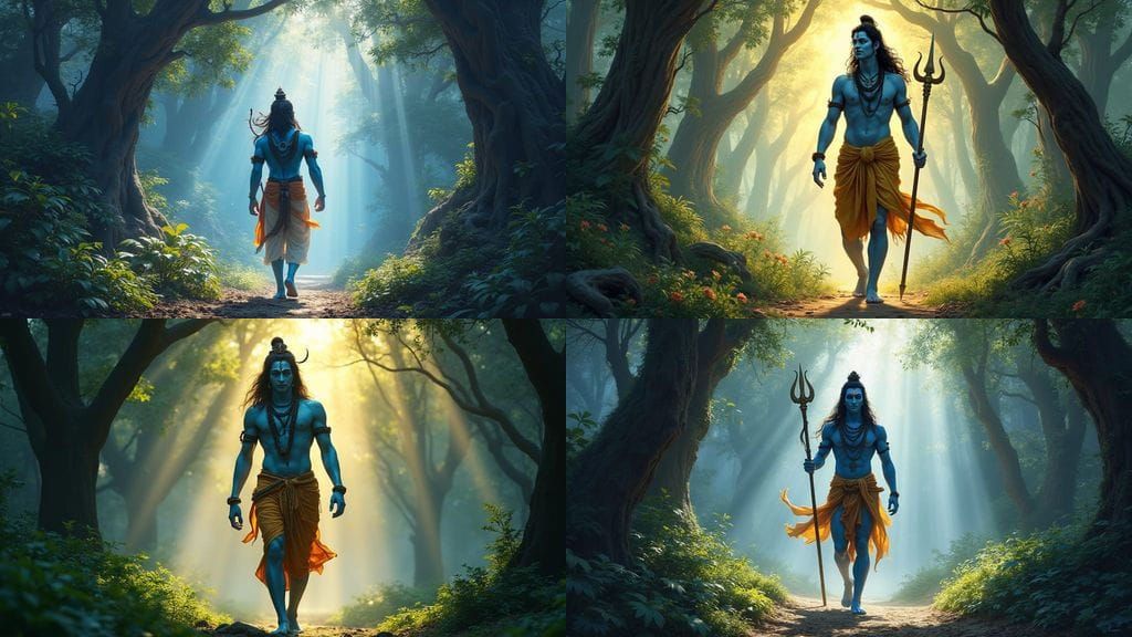Shiva God Walking in Forest Landscape