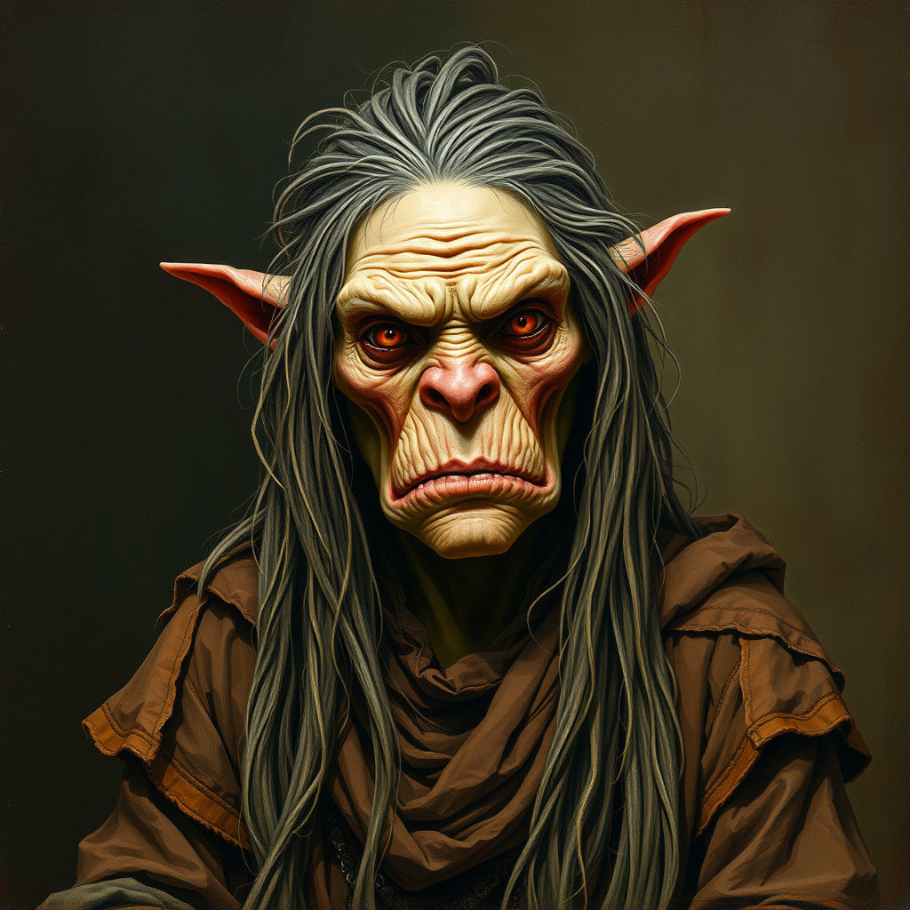Grotesque Ogre Woman Portrait in Medieval Style