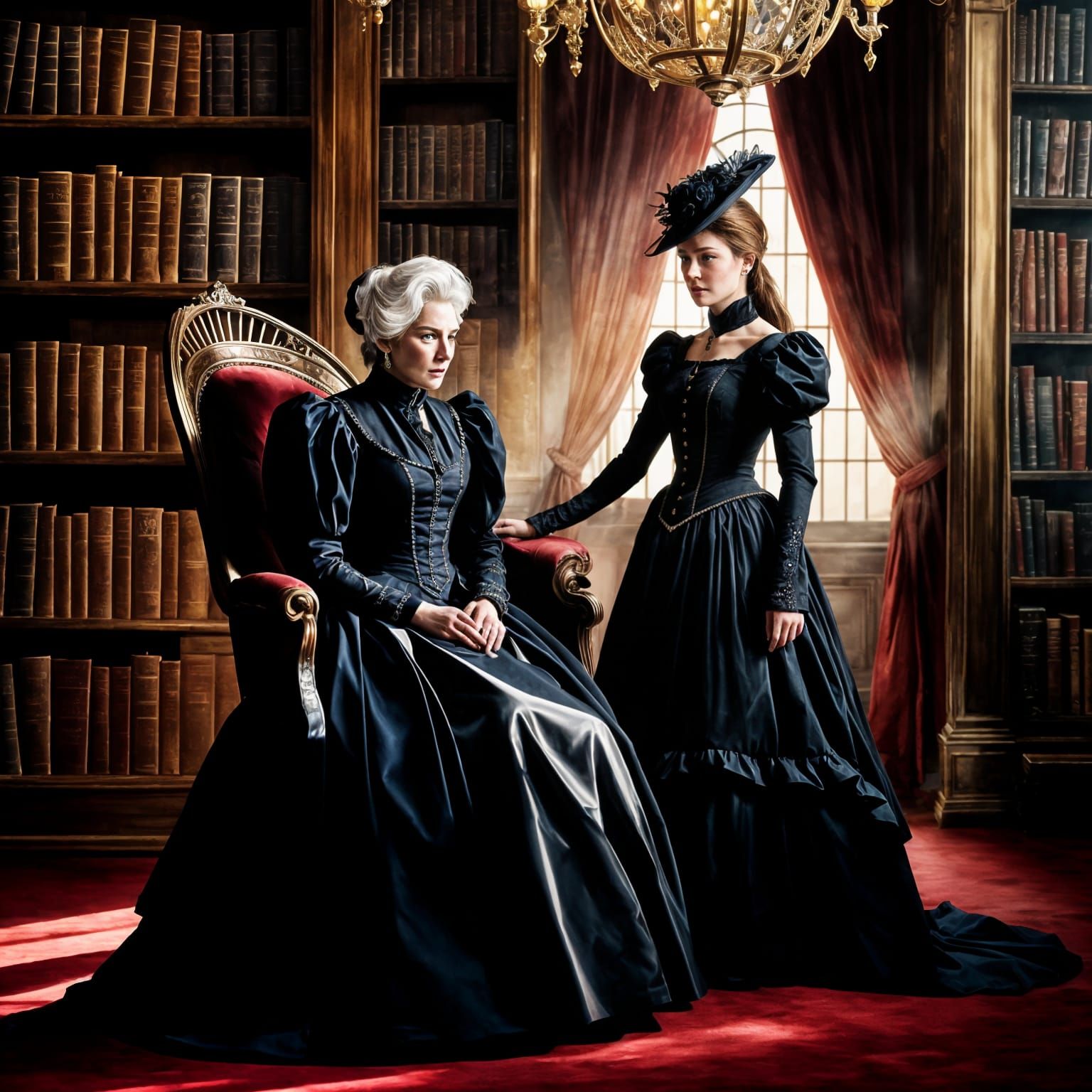 Victorian Mother and Daughter in Gothic Art Style