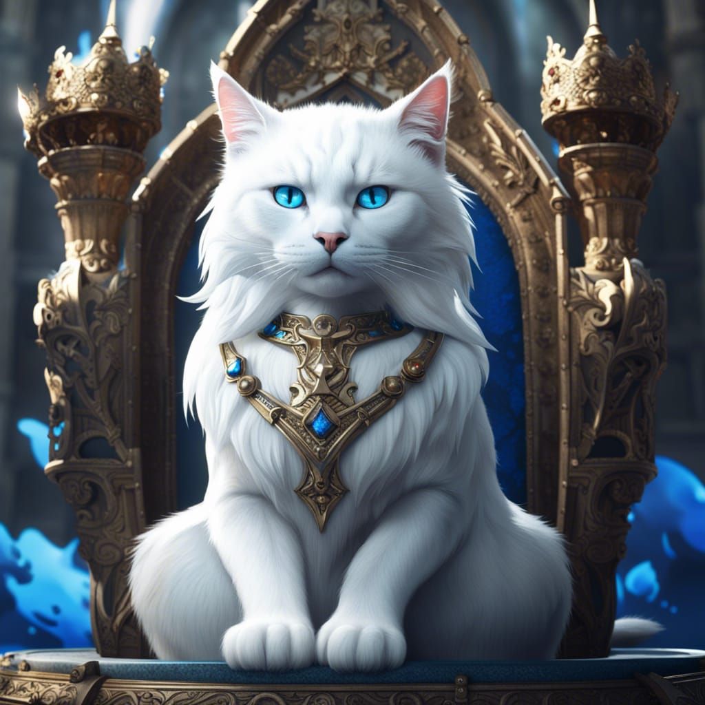 White Cat Prince on Throne: Fantasy Concept Art