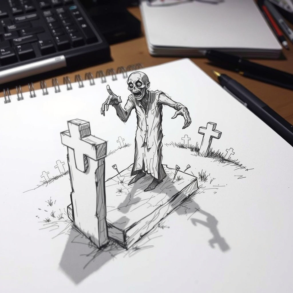 Hyper Detailed Sketch of Zombie Rising