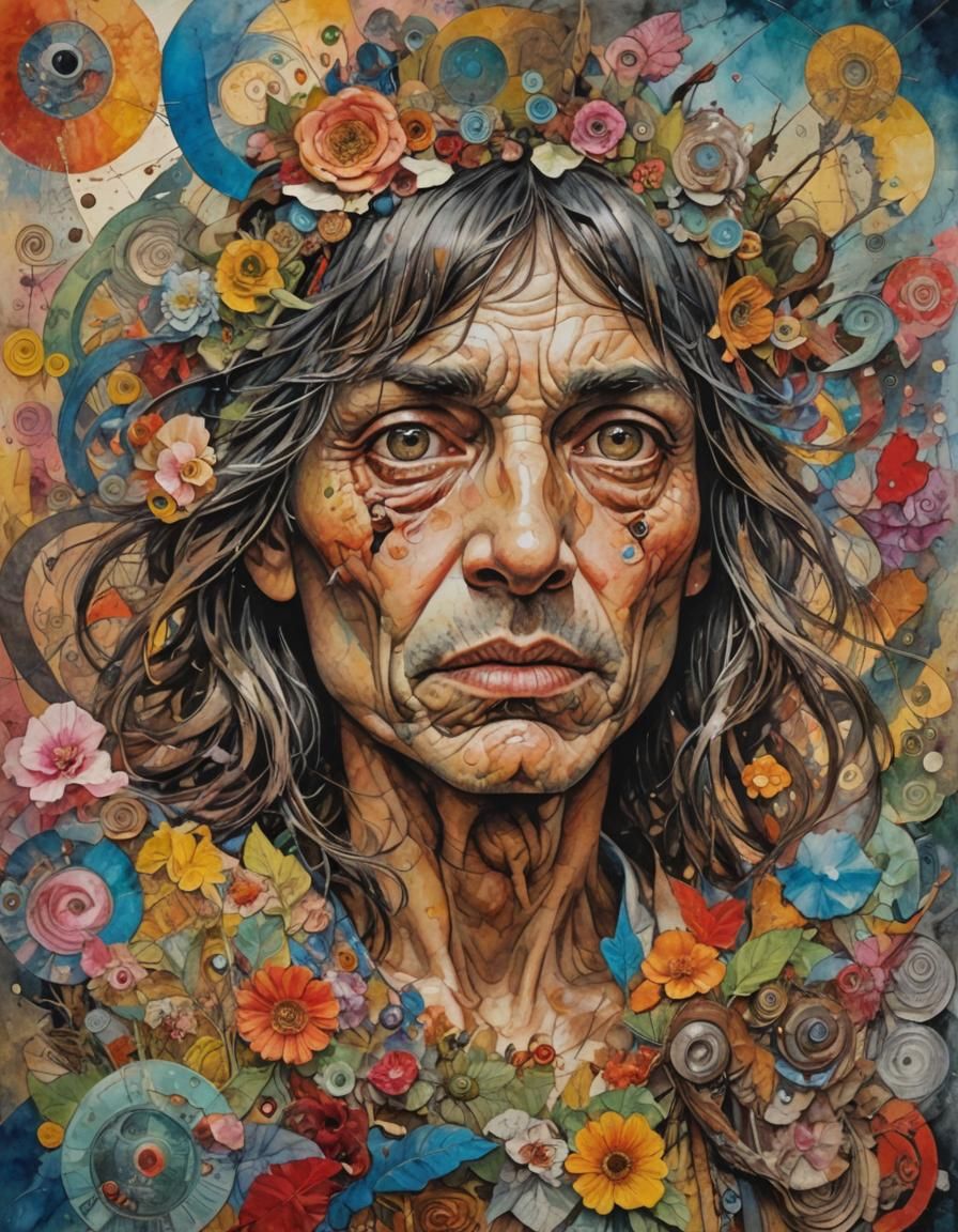 Horrific Ugly Man Portrait in Mixed Media Collage