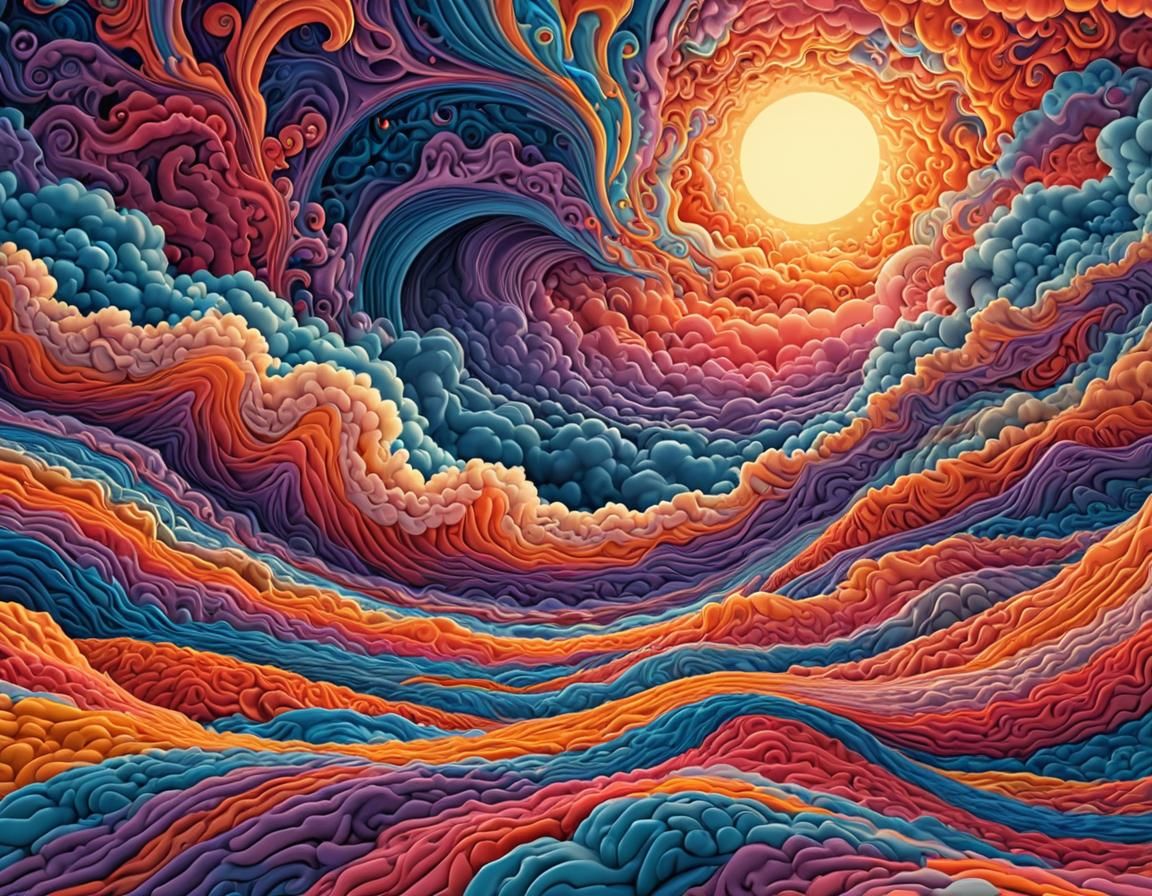 Surreal Beach View with Colorful Clouds and Moon