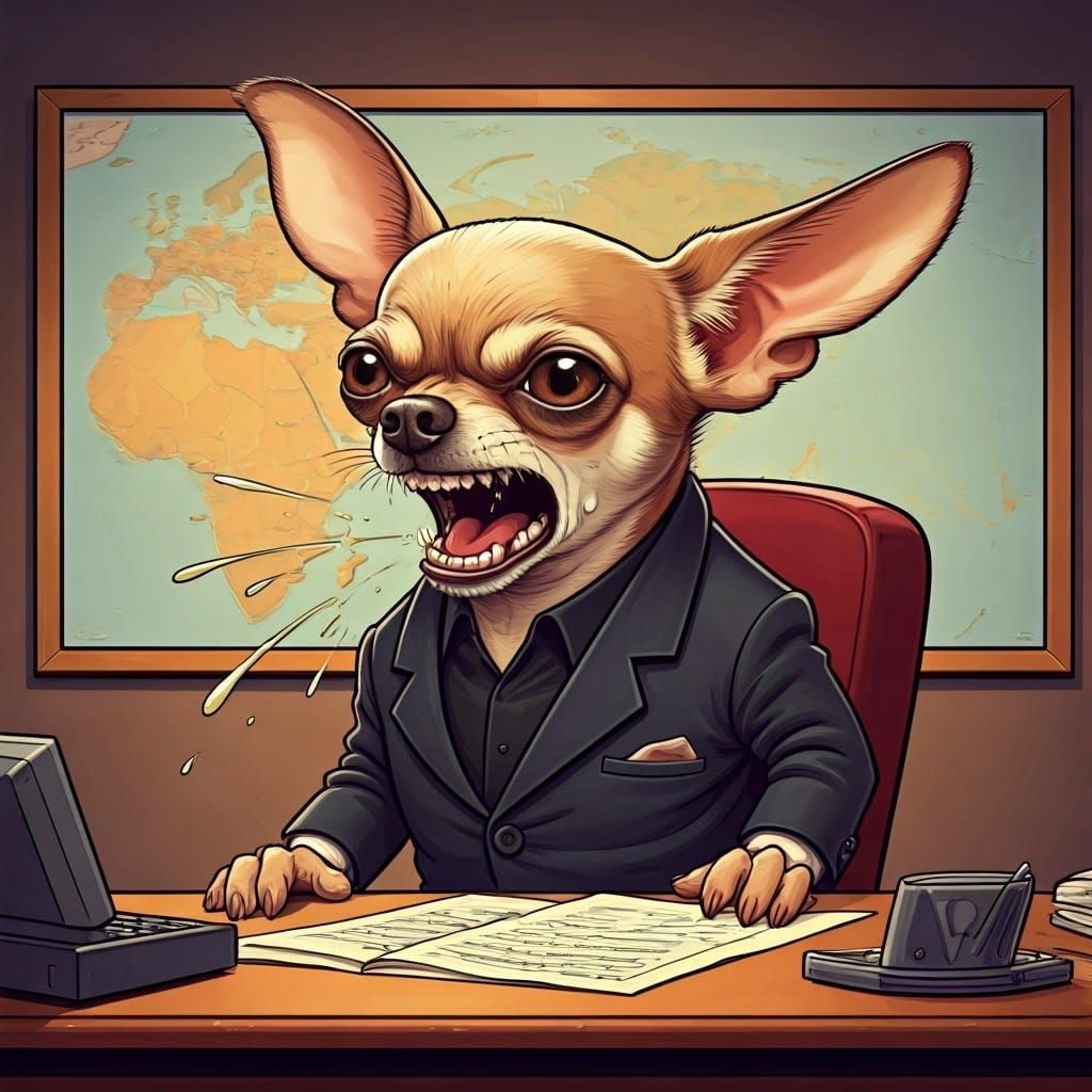 Grotesque Cartoon Dog Yells at Map of Eurasia
