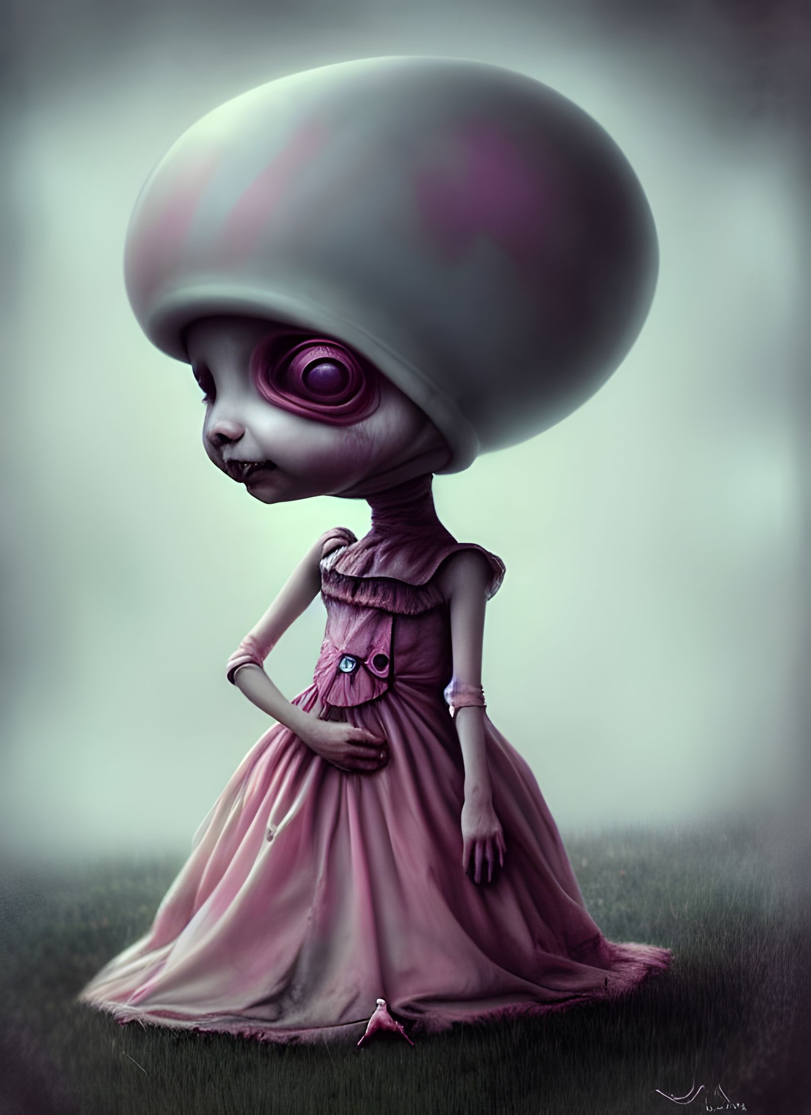 Victorian Alien Girl in Abandoned Playground