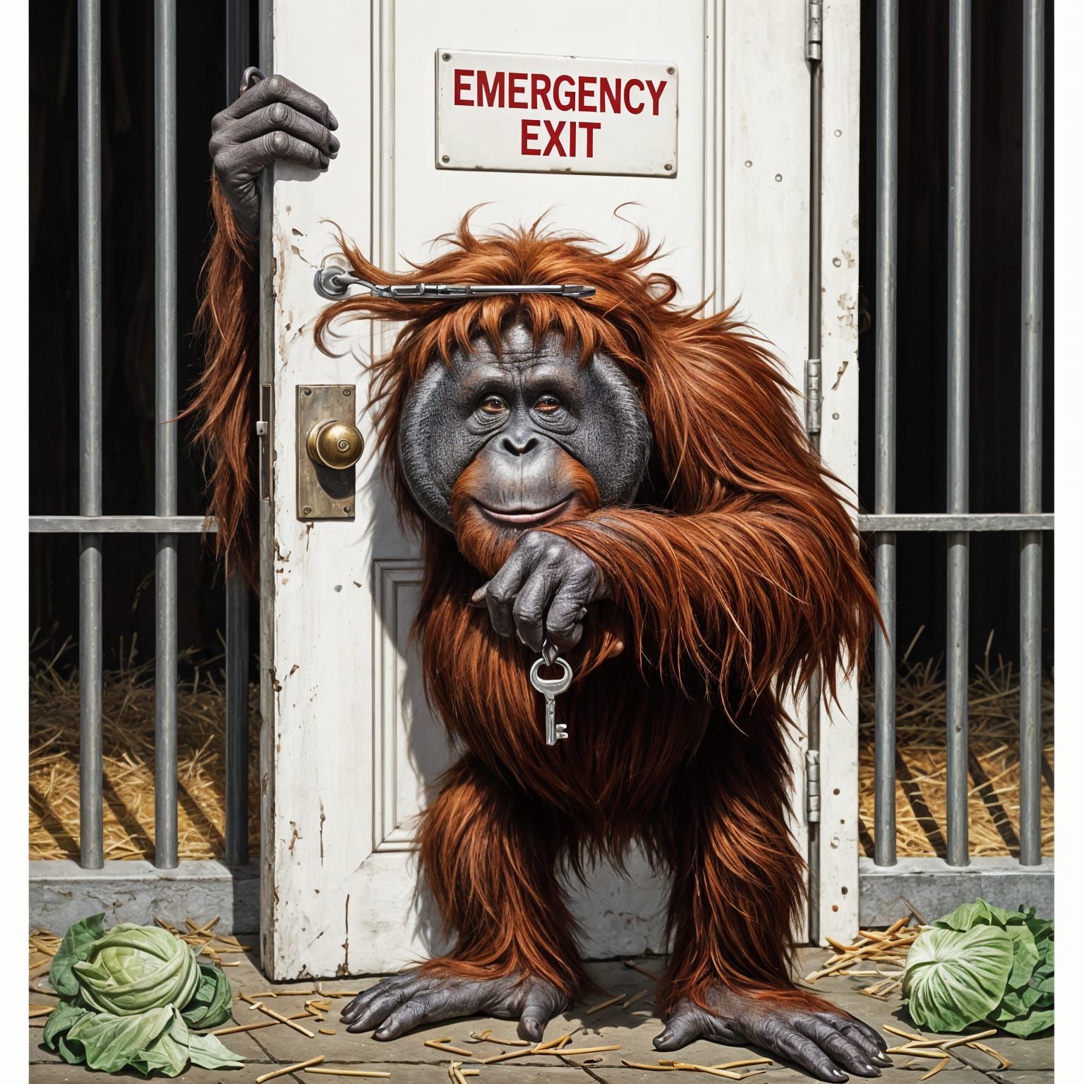 Orangutan's Clever Escape: Oil Painting with Fine Inks