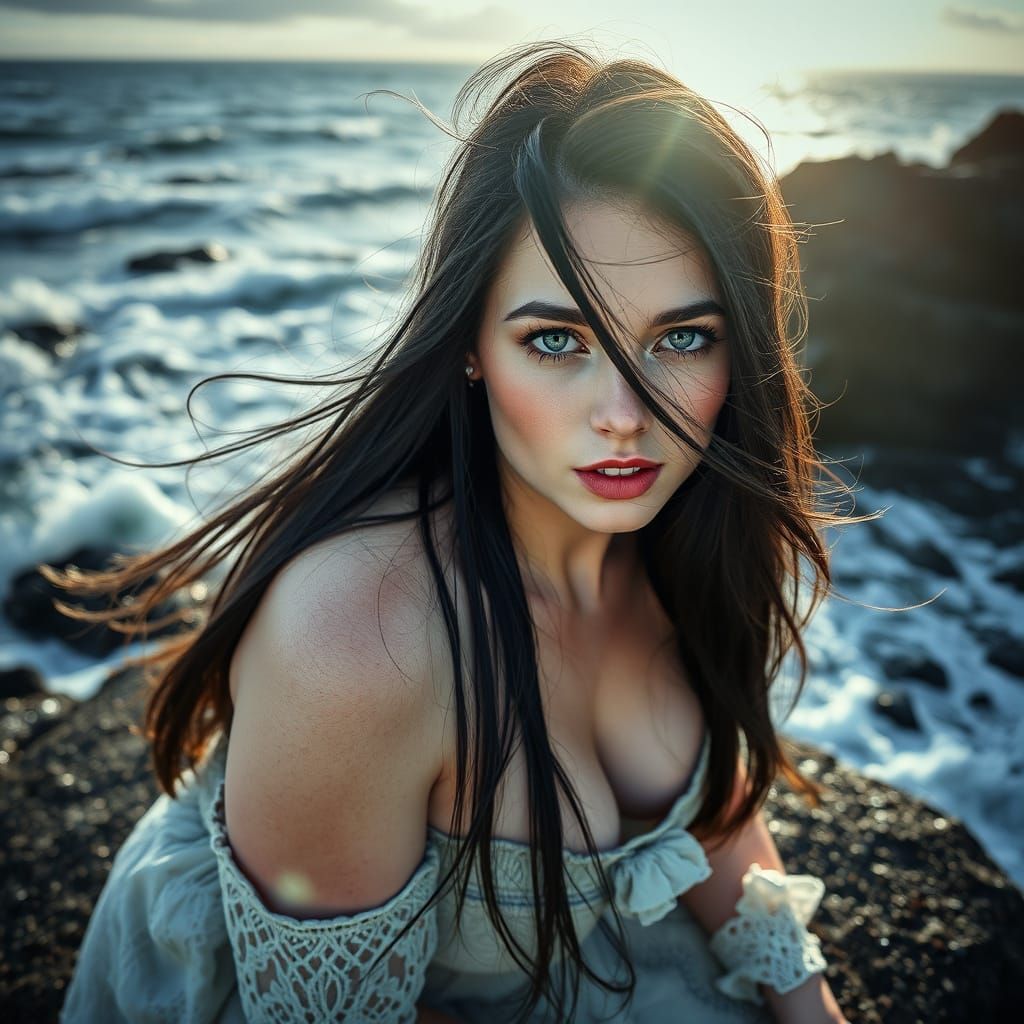 Mysterious Irish Woman on Coastal Rocks