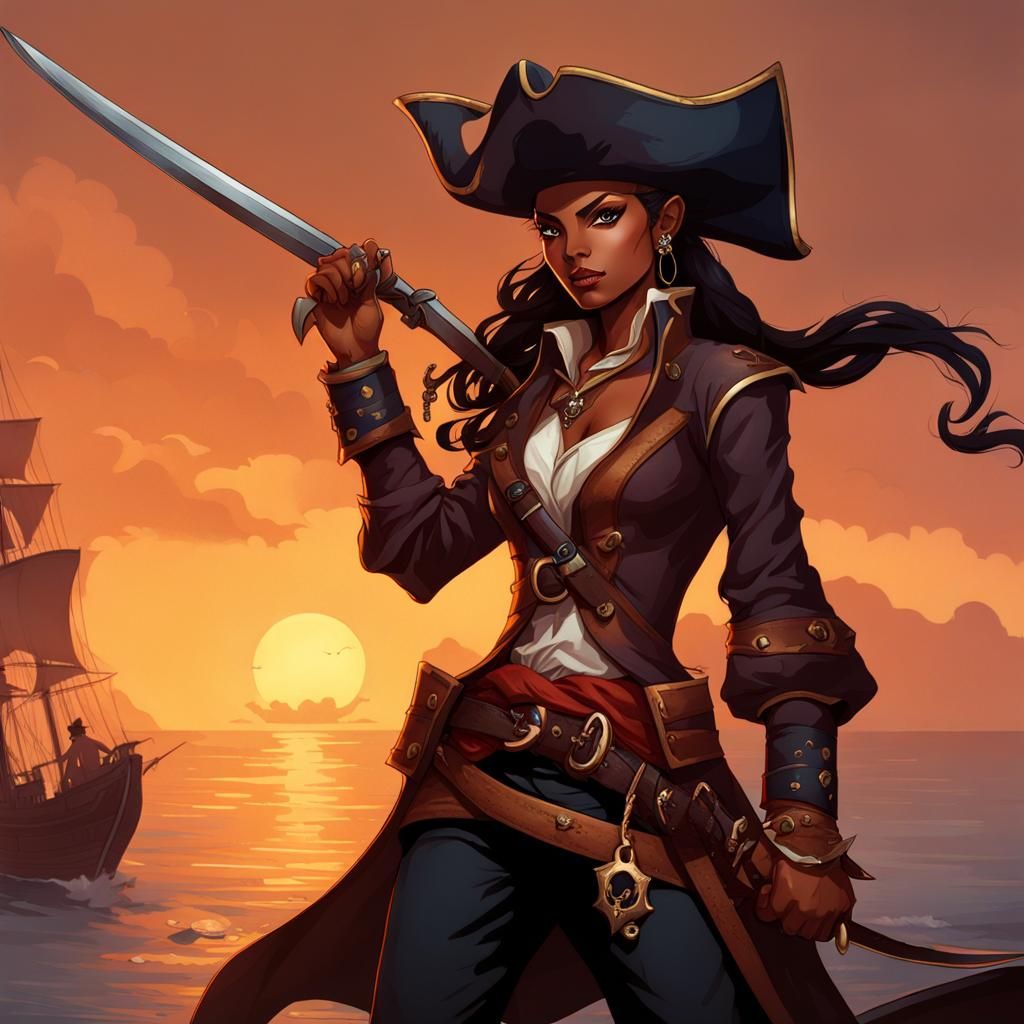 Fierce Tiefling Pirate in a Navy Setting