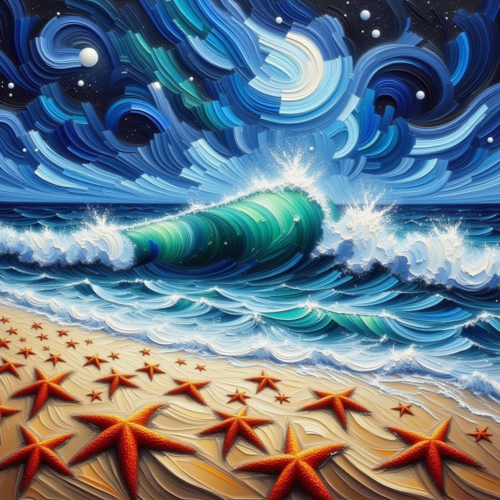 Impasto Wave Crashing on Starfish Beach