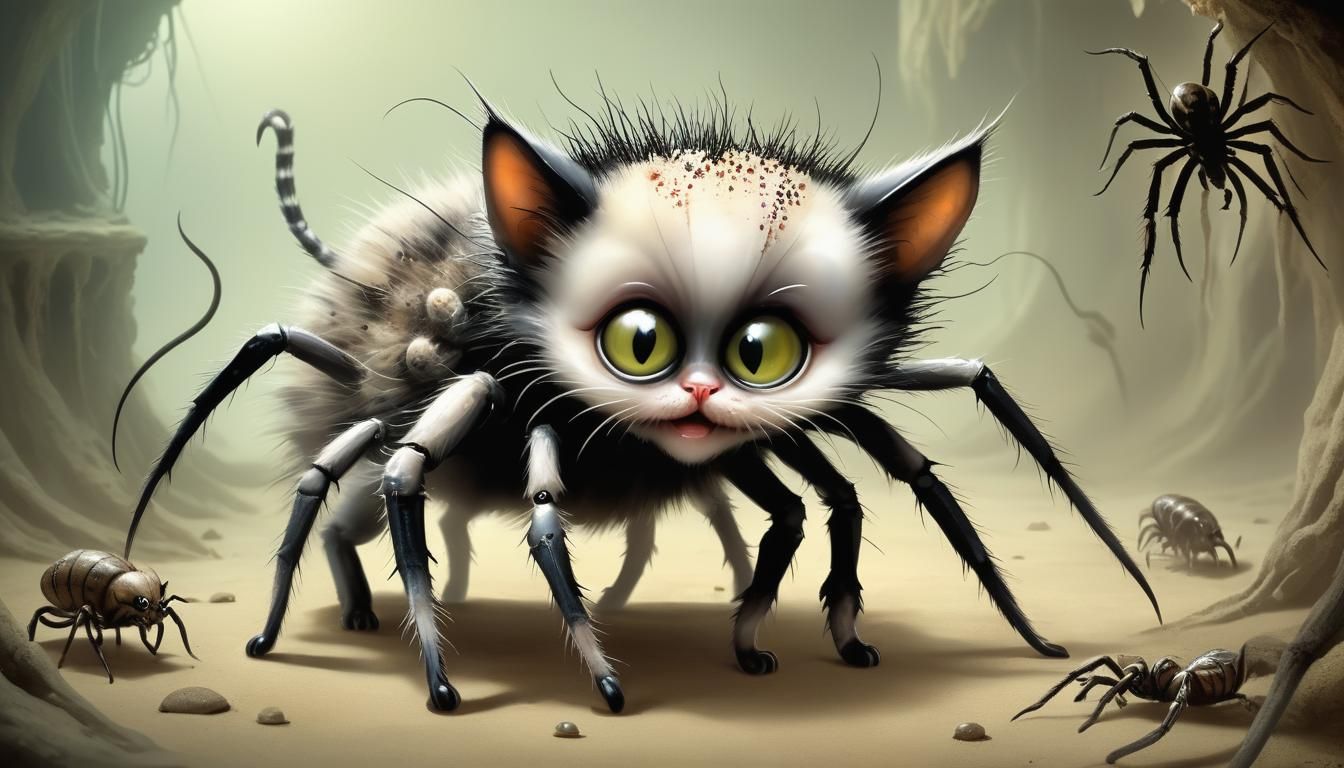 Chibi Kitten Tarantula Hybrid in Surreal Style