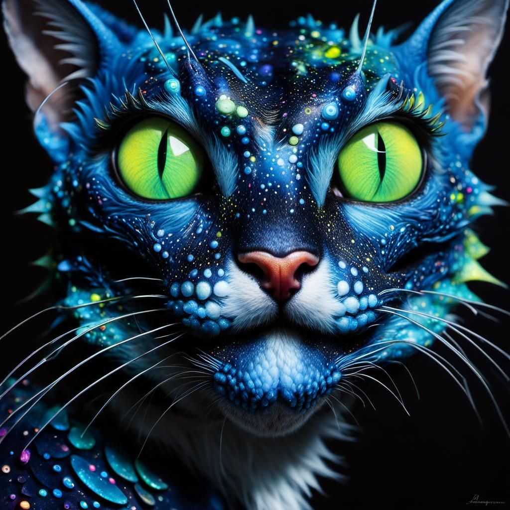 Neon Bioluminescent Dragon Kitten Portrait in Hyperrealistic...