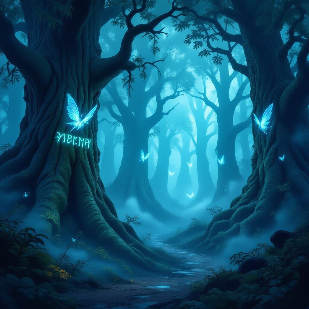 Magical Glowing Forest with Ancient Runes and Ethereal Creat...