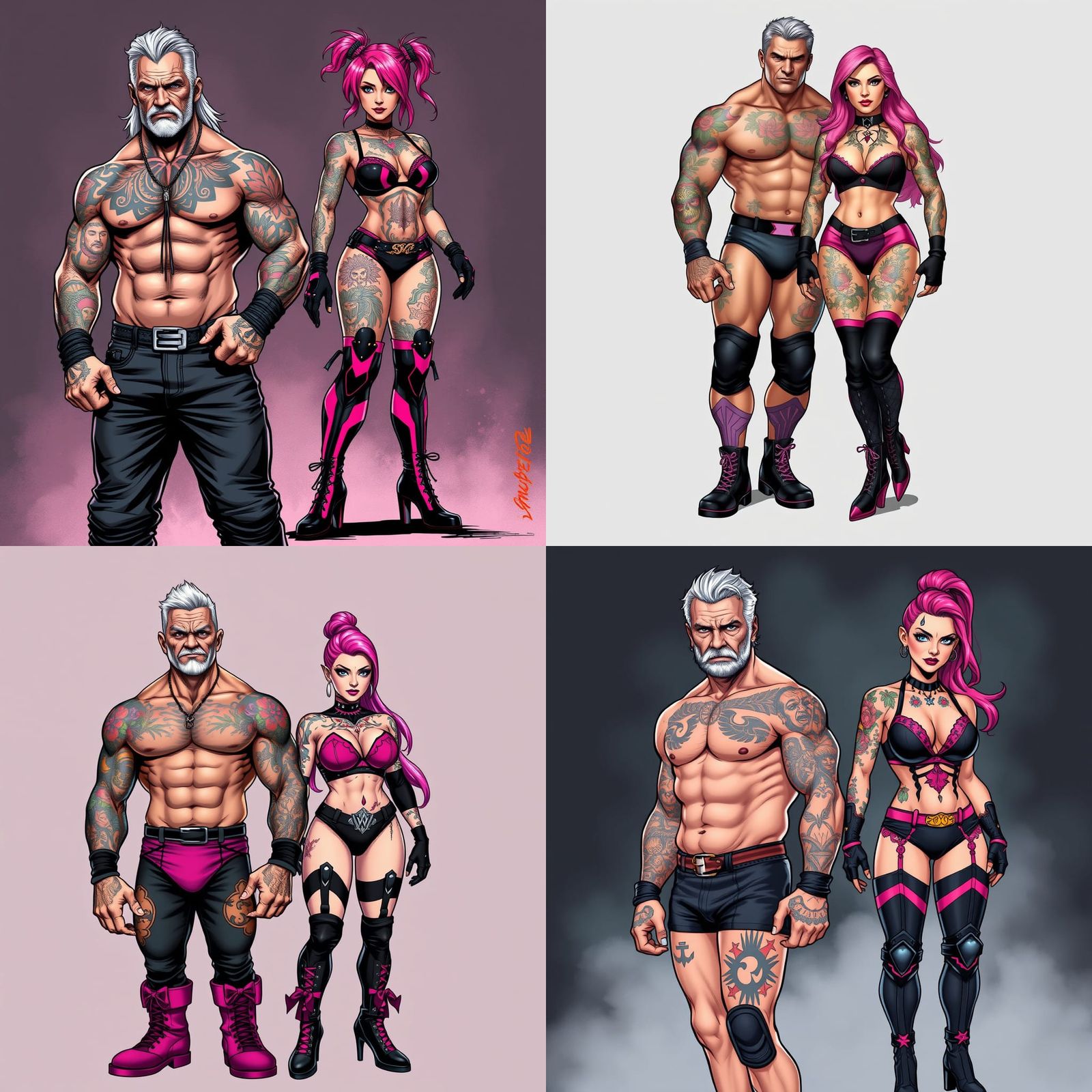 Dynamic Wrestlers in Comic Book Art Style