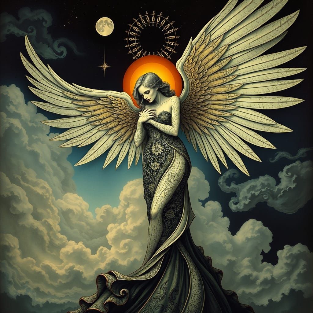 Ethereal Angel of Death in Art Nouveau Surrealism